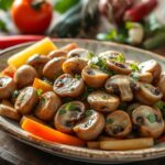 1. “Sautéed button mushrooms in garlic butter served in a skillet.”